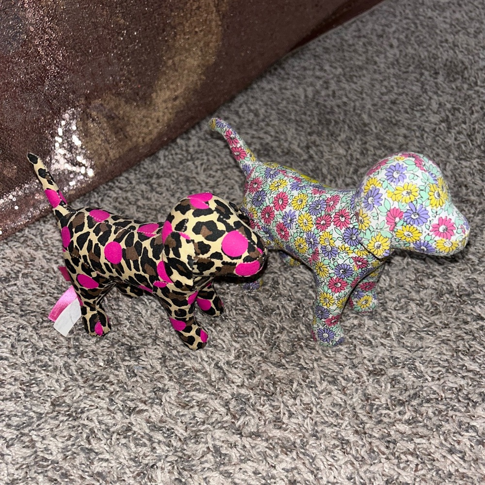 PINK Victoria's Secret Floral & Leopard Plush Dog Set - Pink, Yellow, Brown - Picture 2 of 2
